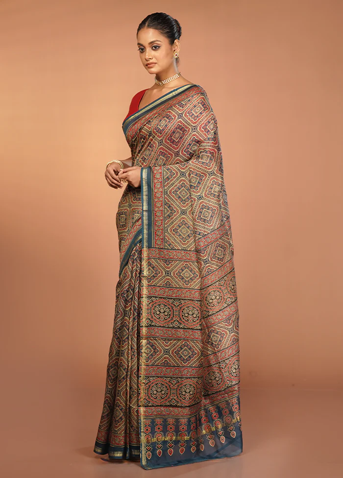 Blue Chanderi Silk Saree With Blouse Piece - Image 4