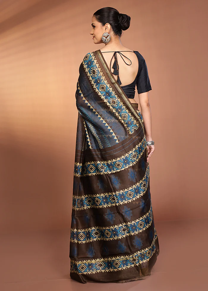 Blue Chanderi Silk Saree With Blouse Piece - Image 3