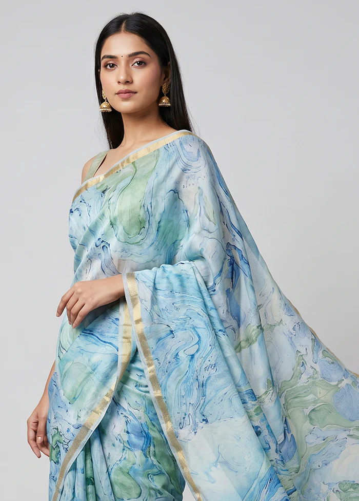 Blue Chanderi Silk Saree With Blouse Piece - Image 2