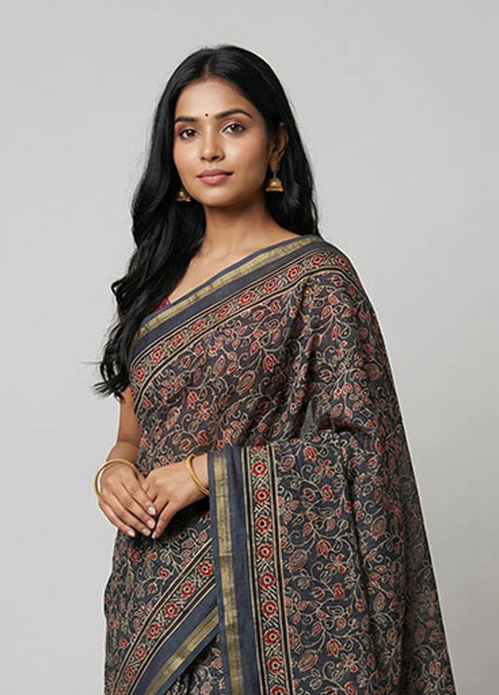 Blue Chanderi Silk Saree With Blouse Piece - Image 2