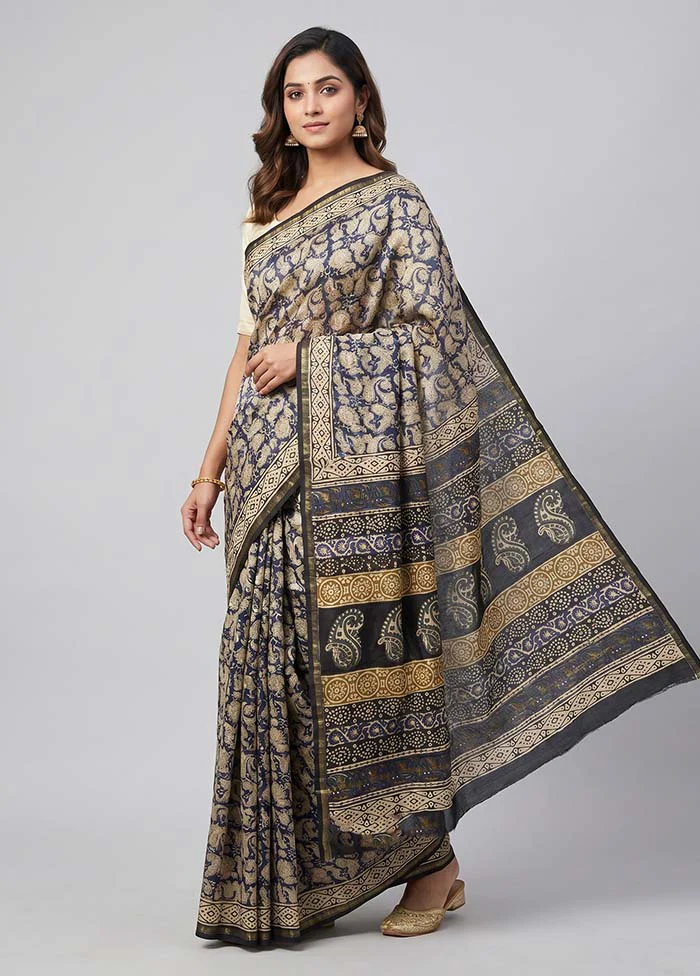 Blue Chanderi Silk Saree With Blouse Piece
