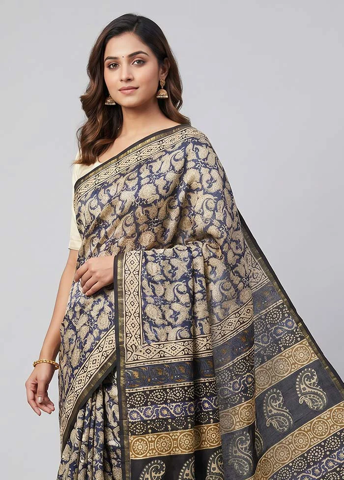 Blue Chanderi Silk Saree With Blouse Piece - Image 2