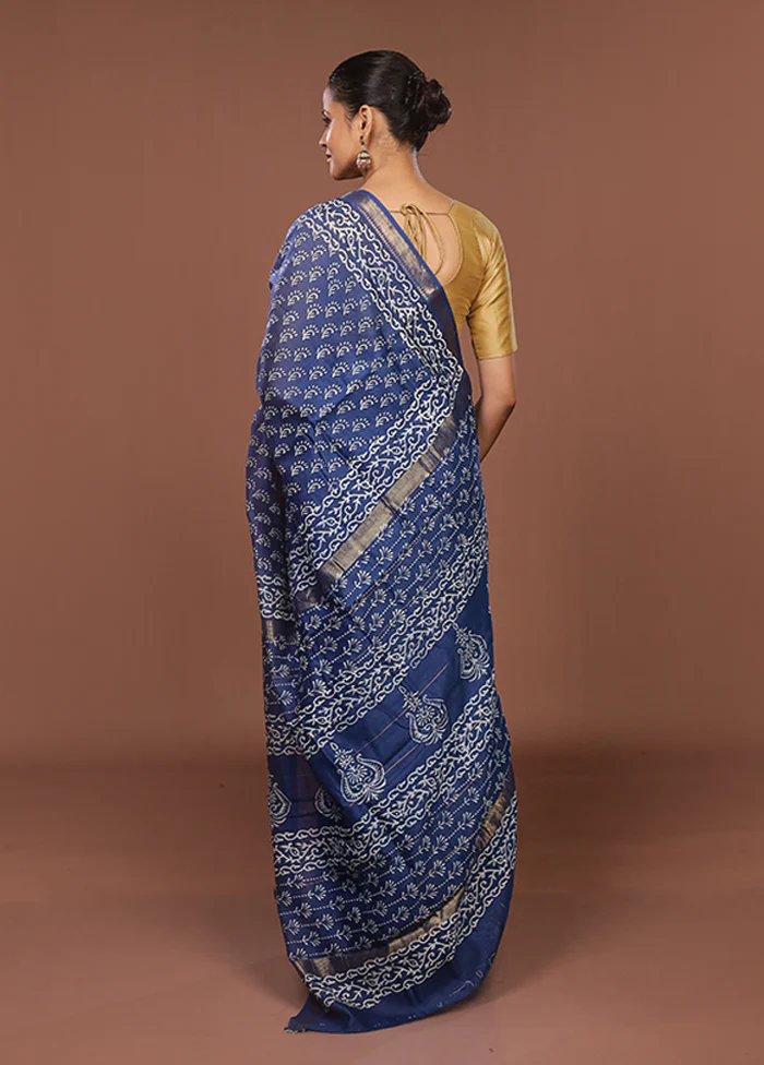 Blue Chanderi Silk Saree With Blouse Piece - Image 3