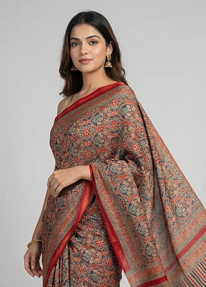 Blue Chanderi Silk Saree With Blouse Piece - Image 2