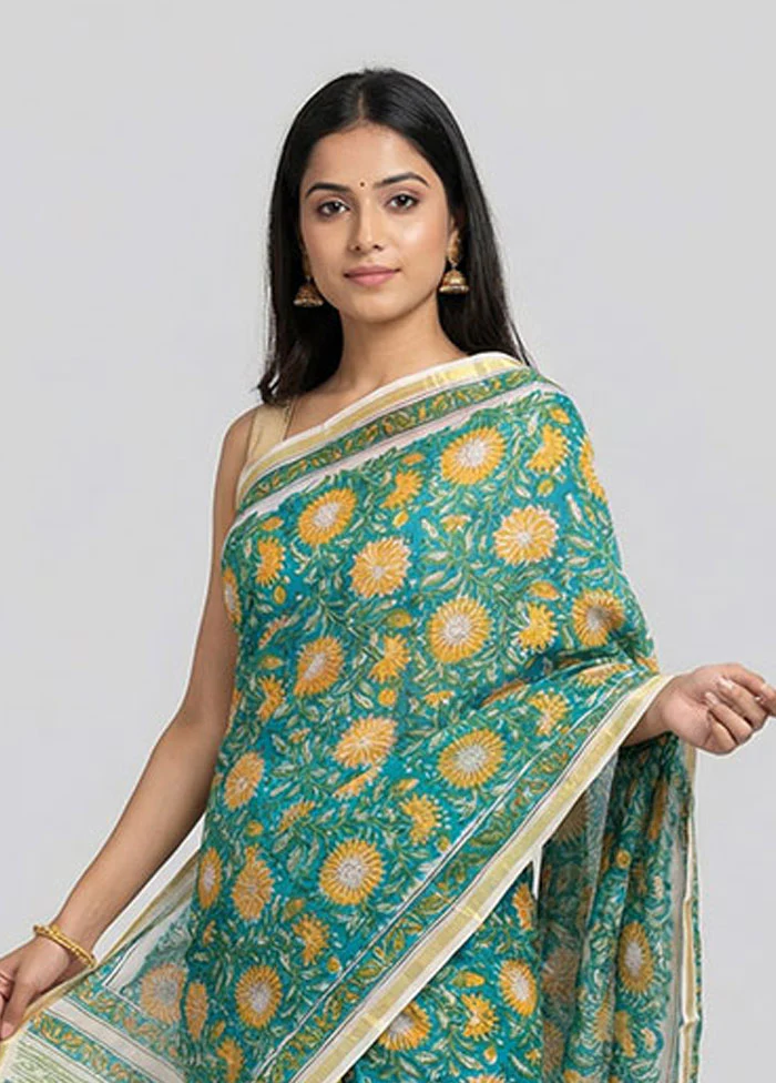 Blue Chanderi Silk Saree With Blouse Piece - Image 2