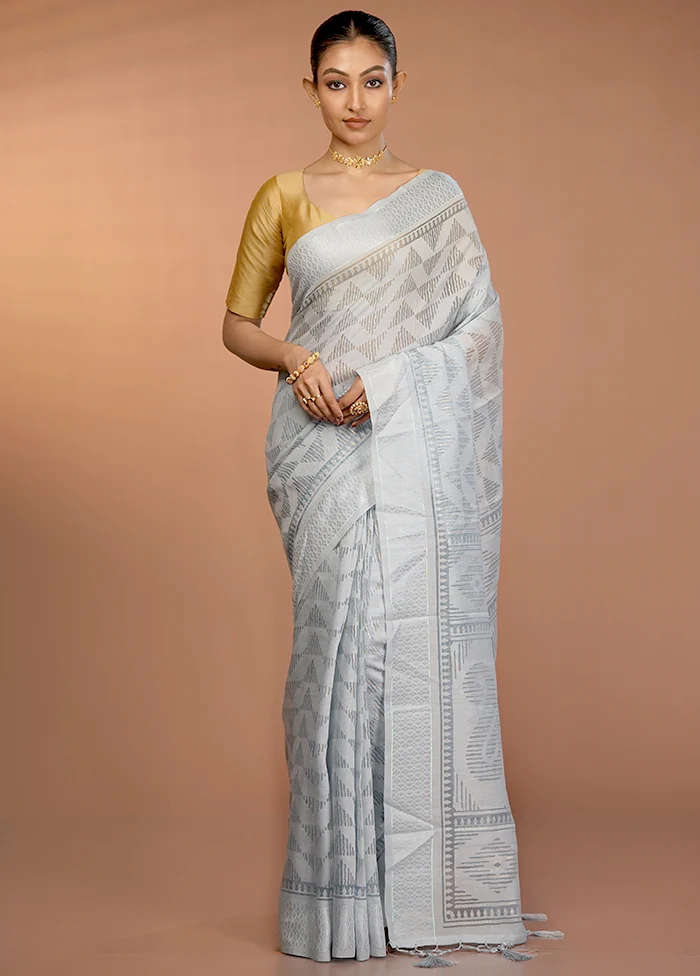 Blue Chiffon Silk Saree With Blouse Piece - Image 2
