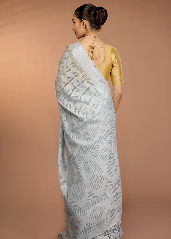 Blue Chiffon Silk Saree With Blouse Piece - Image 3