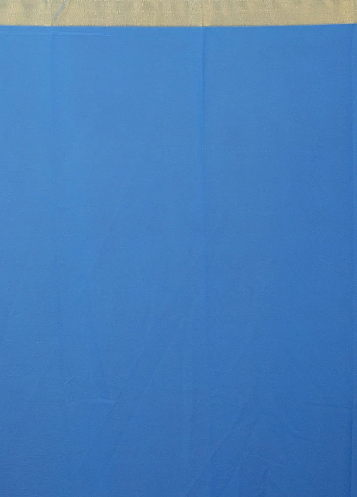 Blue Chiffon Silk Saree With Blouse Piece - Image 5