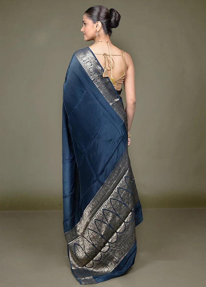 Blue Chiffon Silk Saree With Blouse Piece - Image 3