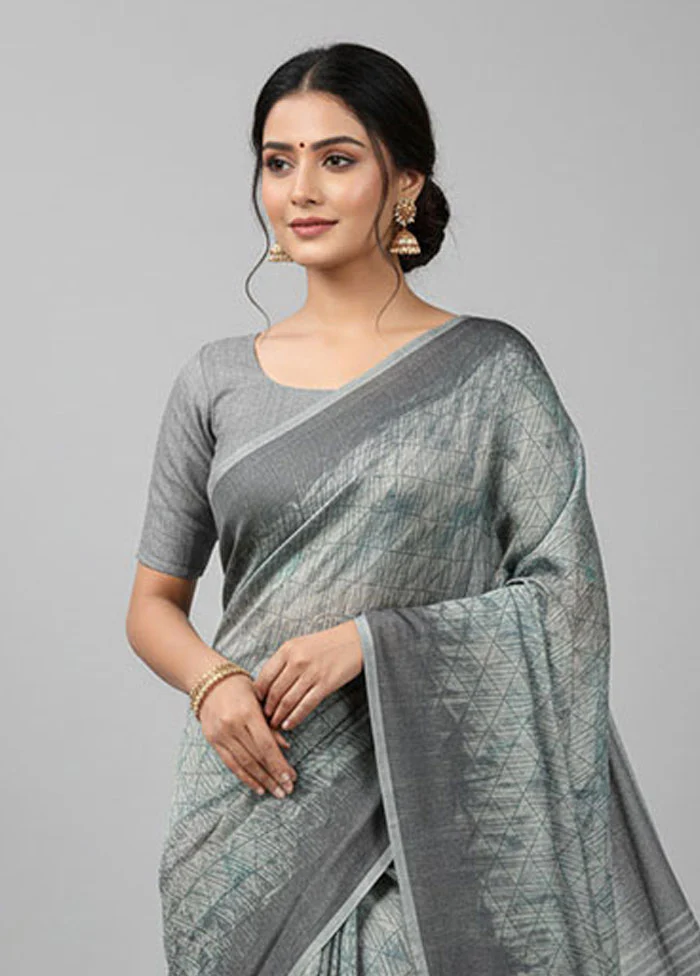 Blue Chiffon Silk Saree With Blouse Piece - Image 2