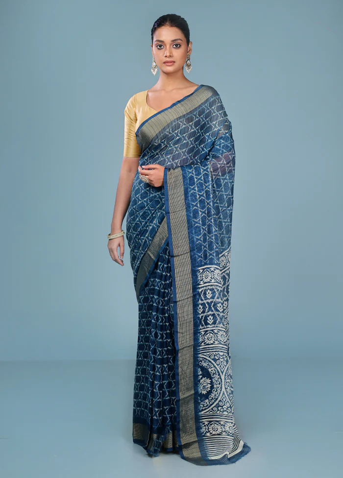 Blue Chiffon Silk Saree With Blouse Piece - Image 2