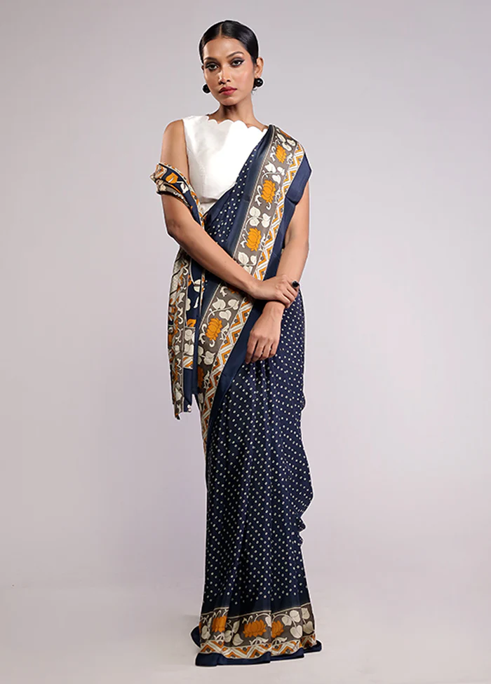Blue Chiffon Silk Saree With Blouse Piece - Image 2