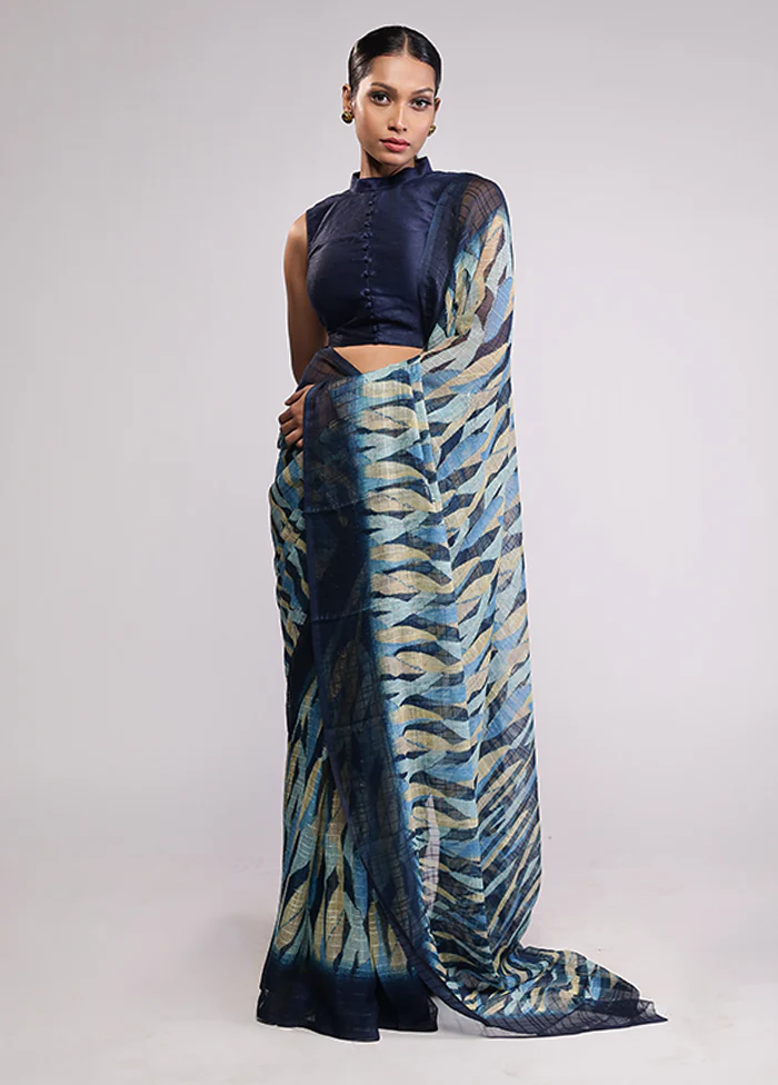 Blue Chiffon Silk Saree With Blouse Piece - Image 2