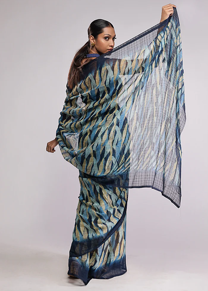 Blue Chiffon Silk Saree With Blouse Piece - Image 3
