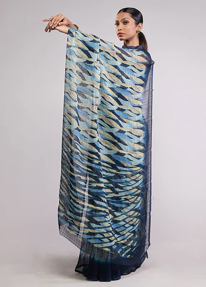Blue Chiffon Silk Saree With Blouse Piece - Image 4