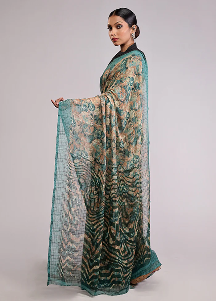 Blue Chiffon Silk Saree With Blouse Piece - Image 3
