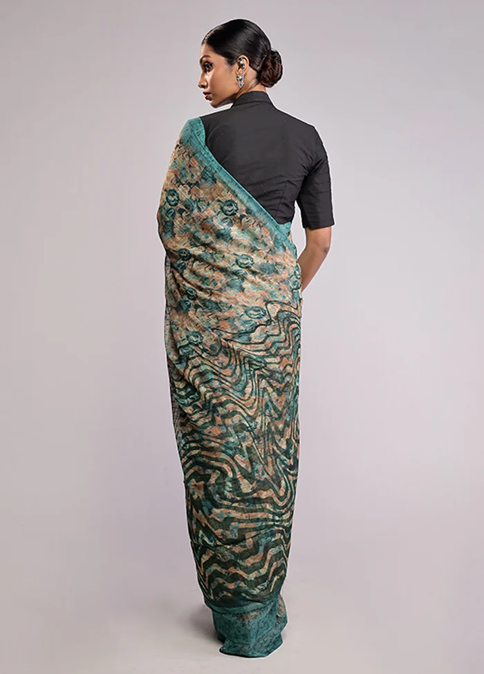 Blue Chiffon Silk Saree With Blouse Piece - Image 4