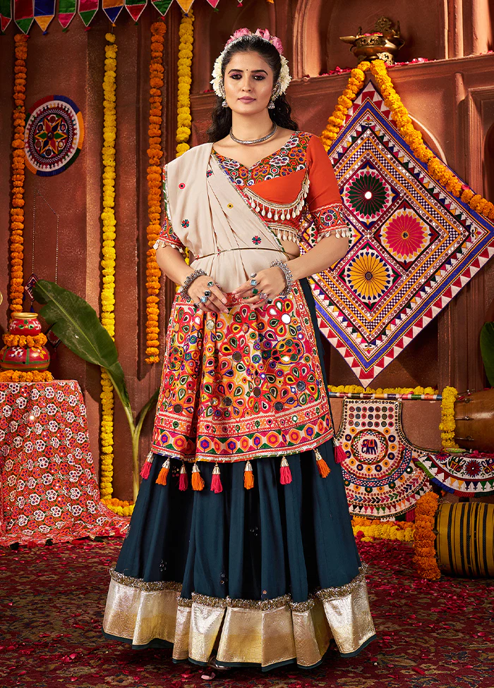 Blue Cotton Dupatta Lehenga Set