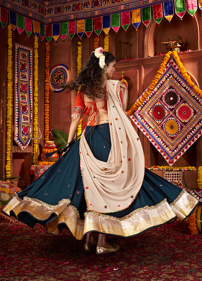 Blue Cotton Dupatta Lehenga Set - Image 3