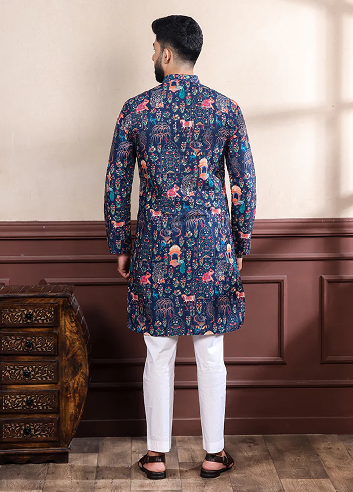 Blue Cotton Kurta & Pajama Set - Image 3