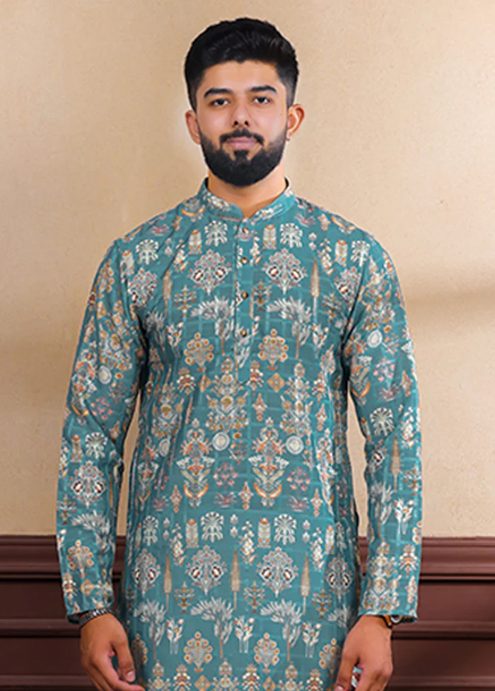 Blue Cotton Kurta & Pajama Set - Image 2