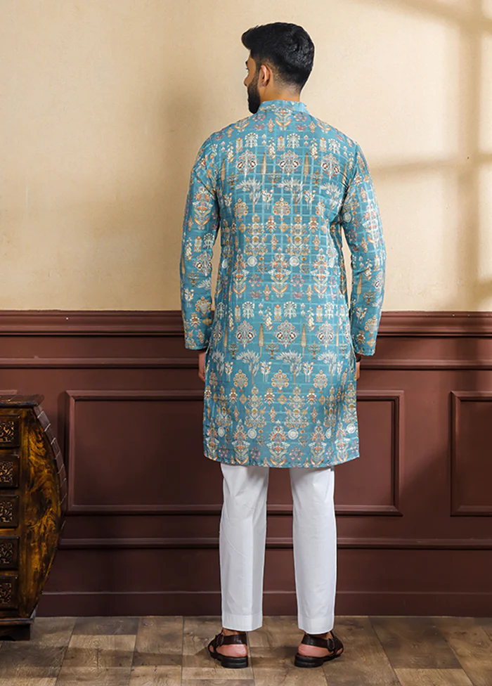 Blue Cotton Kurta & Pajama Set - Image 3