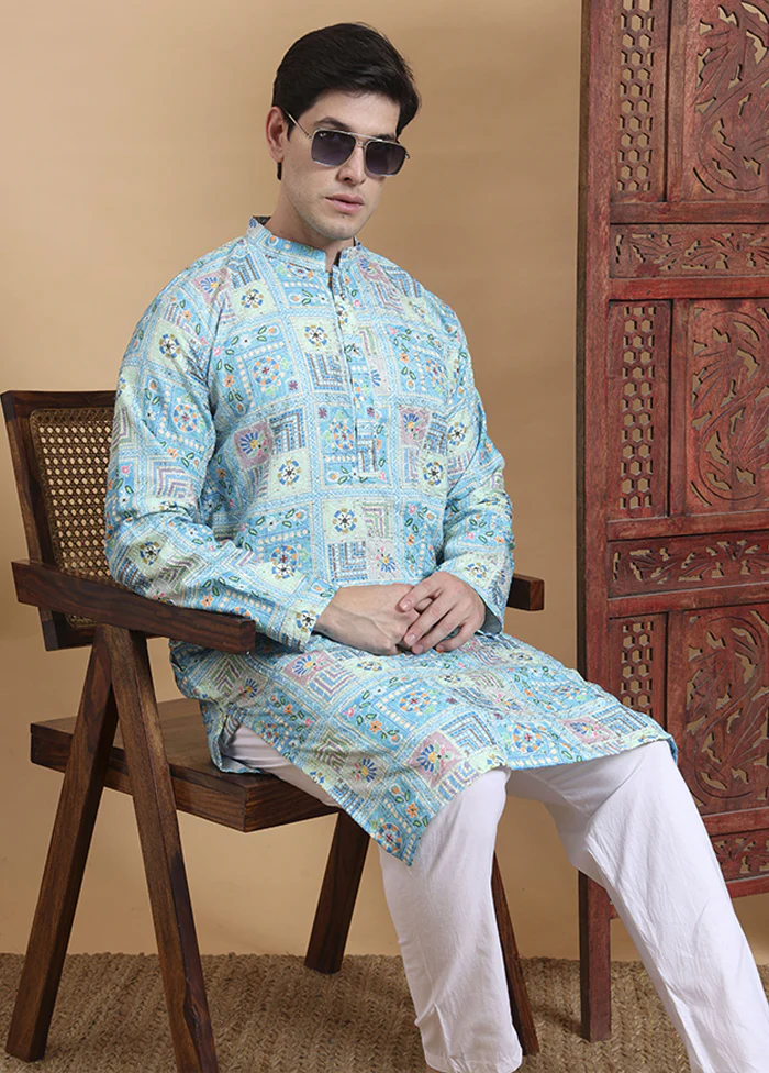 Blue Cotton Kurta & Pajama Set - Image 2