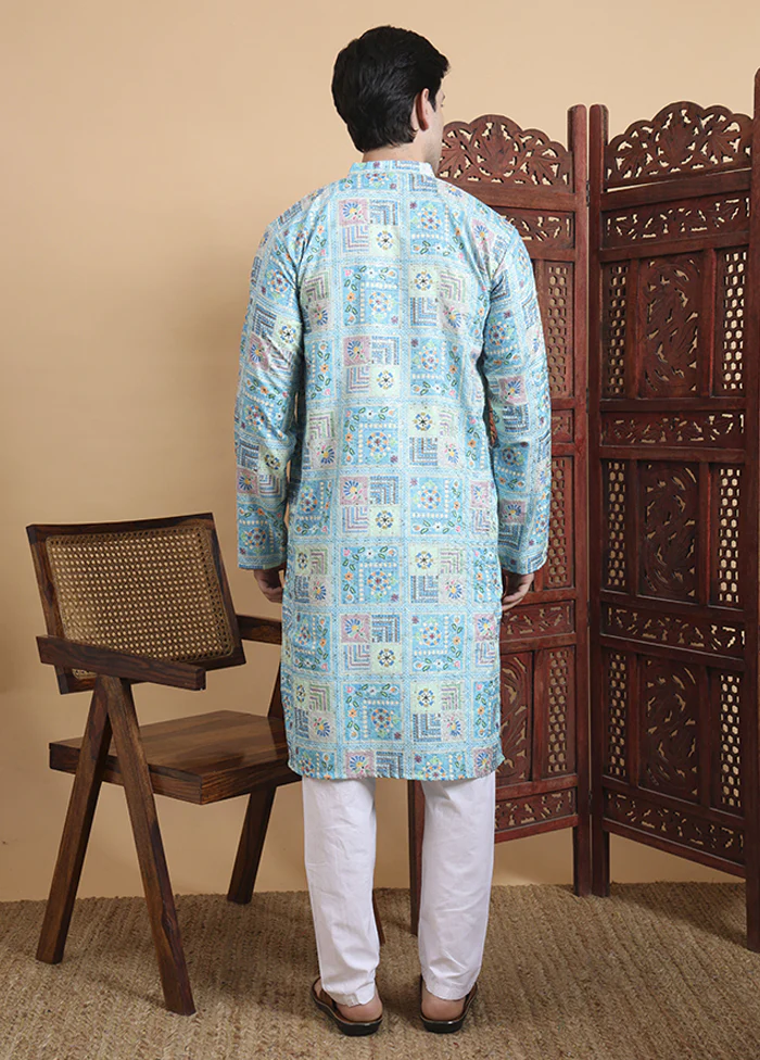 Blue Cotton Kurta & Pajama Set - Image 3