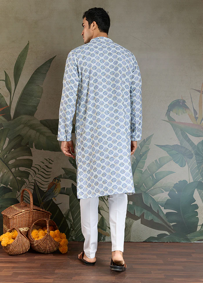 Blue Cotton Kurta & Pajama Set - Image 3