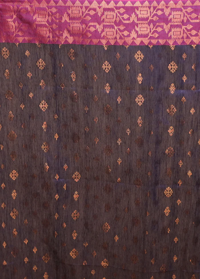 Blue Cotton Saree With Blouse Piece - Image 5