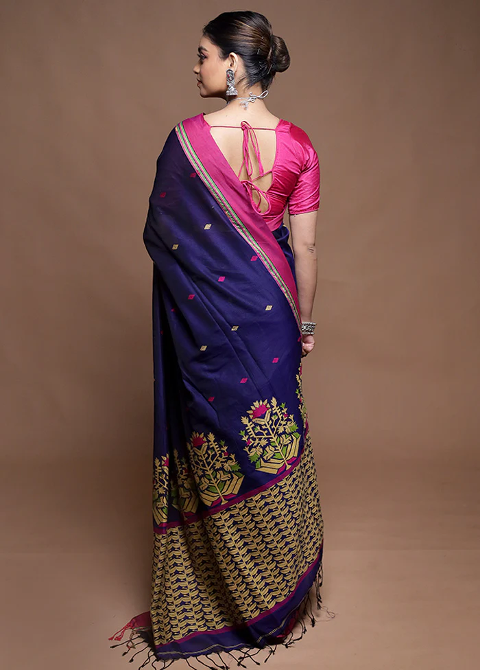 Purple Cotton Saree With Blouse Piece - Image 3