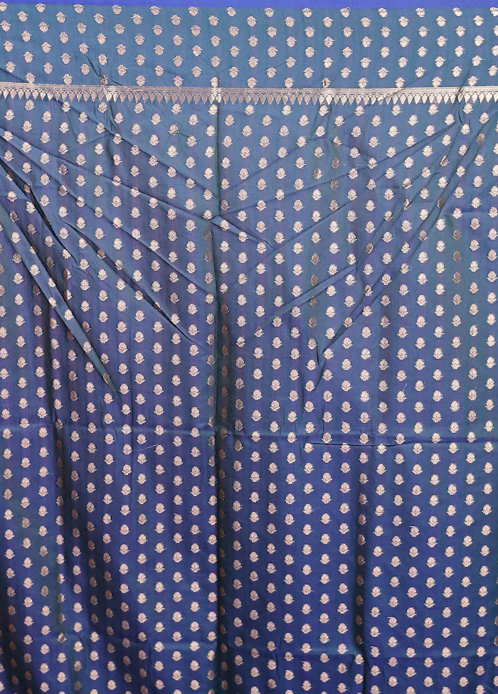 Blue Cotton Saree With Blouse Piece - Image 5