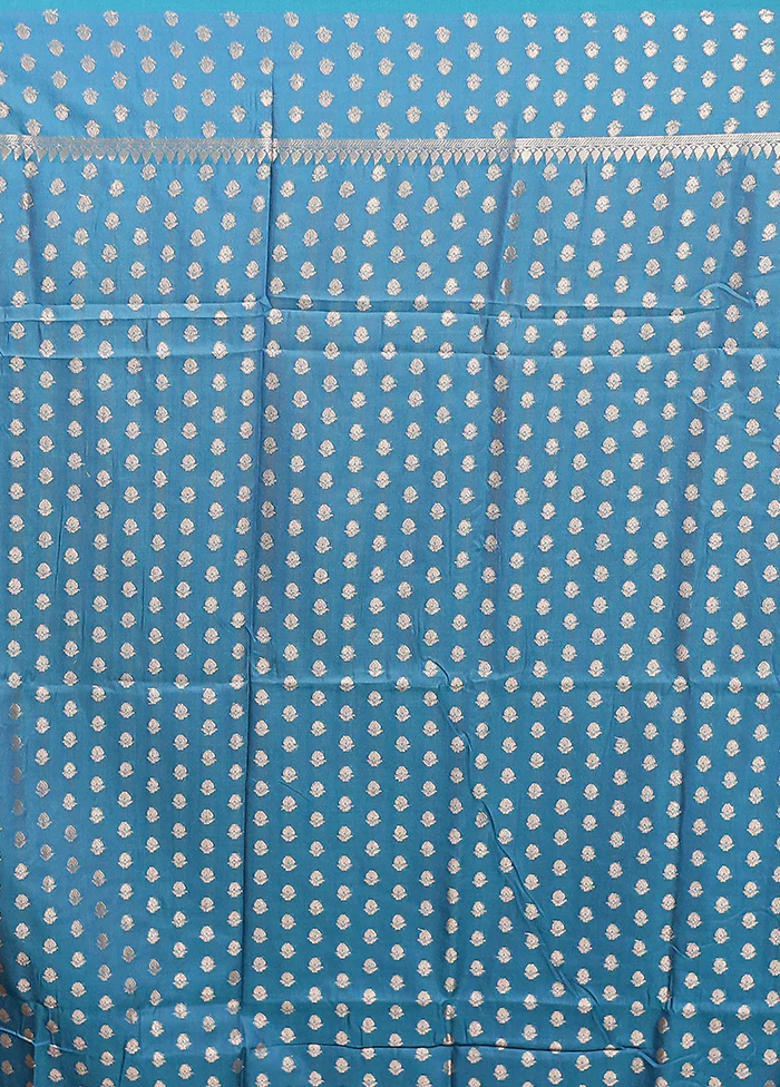 Blue Cotton Saree With Blouse Piece - Image 5