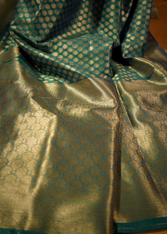 Blue Dupion Silk Saree With Blouse Piece - Image 2