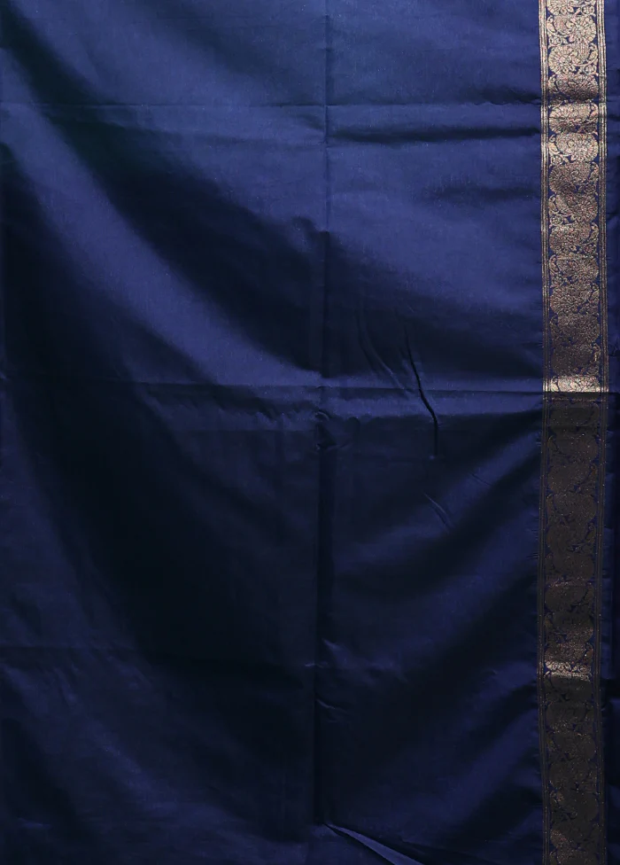 Blue Dupion Silk Saree With Blouse Piece - Image 5