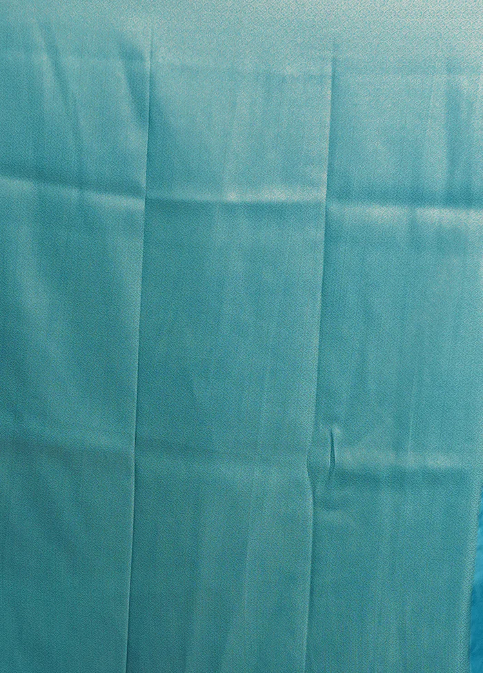 Blue Dupion Silk Saree With Blouse Piece - Image 5