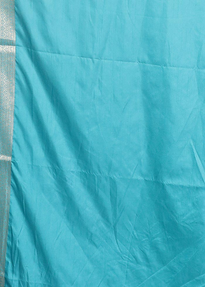 Blue Dupion Silk Saree With Blouse Piece - Image 5