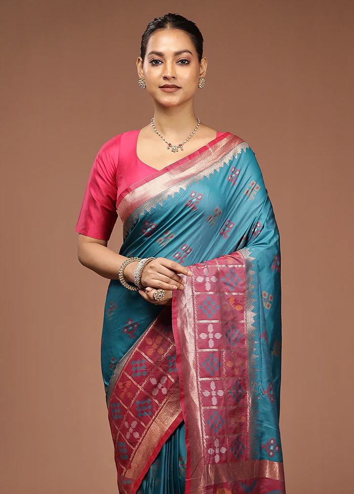 Blue Dupion Silk Saree With Blouse Piece