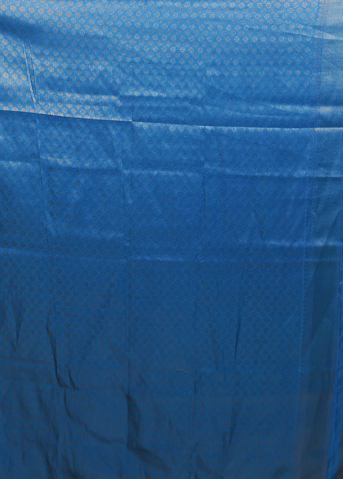 Blue Dupion Silk Saree With Blouse Piece - Image 5
