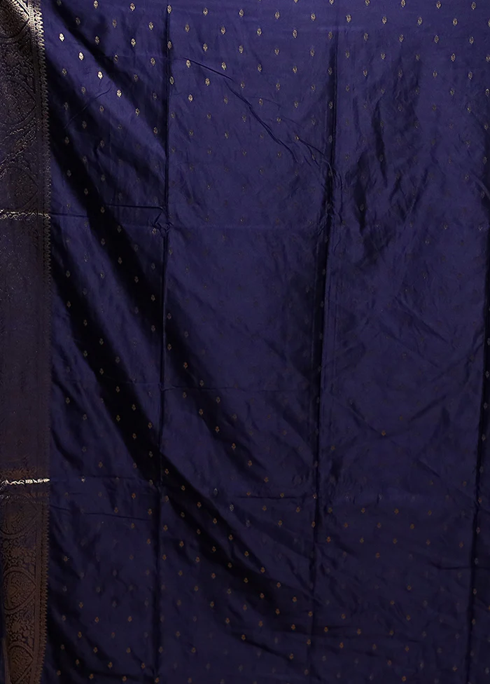 Blue Dupion Silk Saree With Blouse Piece - Image 5