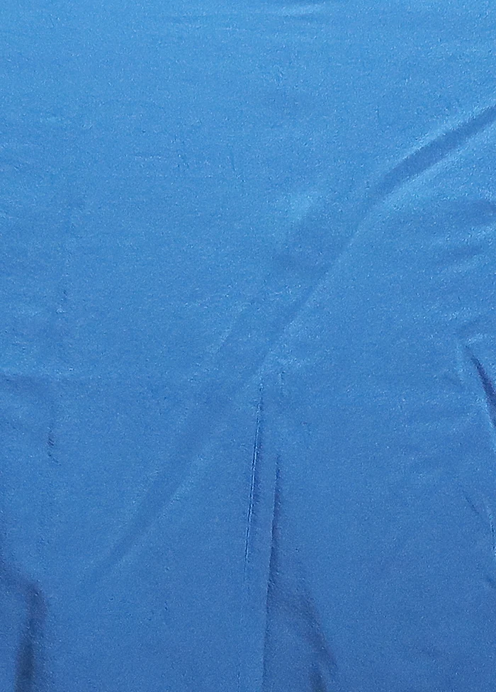 Blue Dupion Silk Saree With Blouse Piece - Image 5
