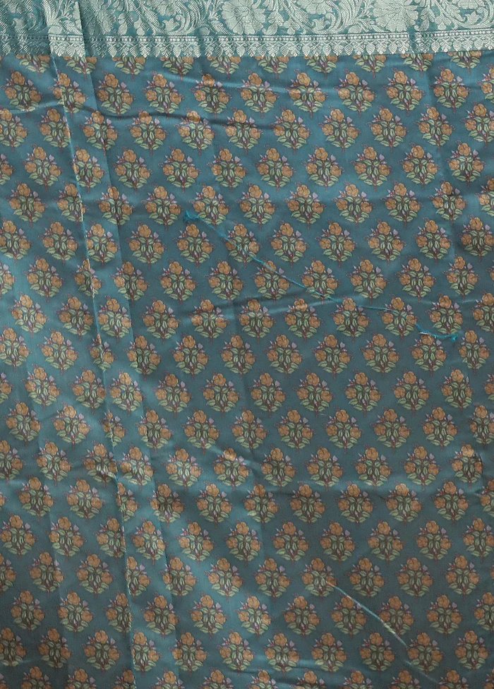 Blue Dupion Silk Saree With Blouse Piece - Image 5