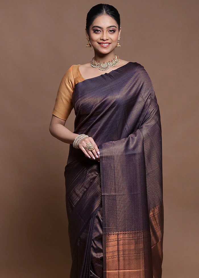 Purple Dupion Silk Saree With Blouse Piece - Image 2