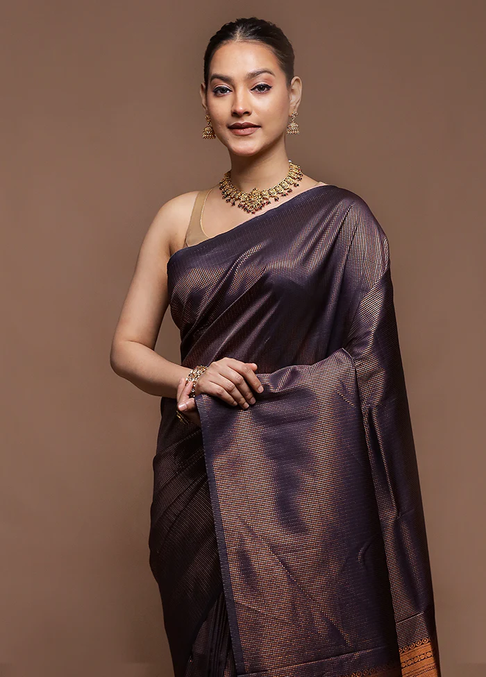 Purple Dupion Silk Saree With Blouse Piece - Image 2
