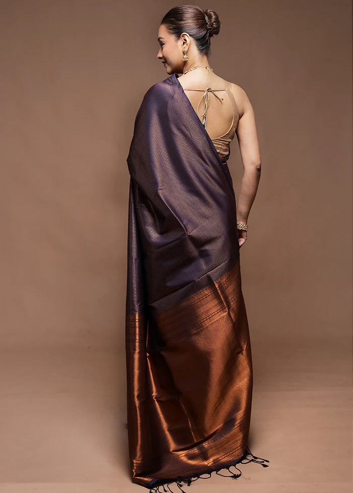 Purple Dupion Silk Saree With Blouse Piece - Image 3