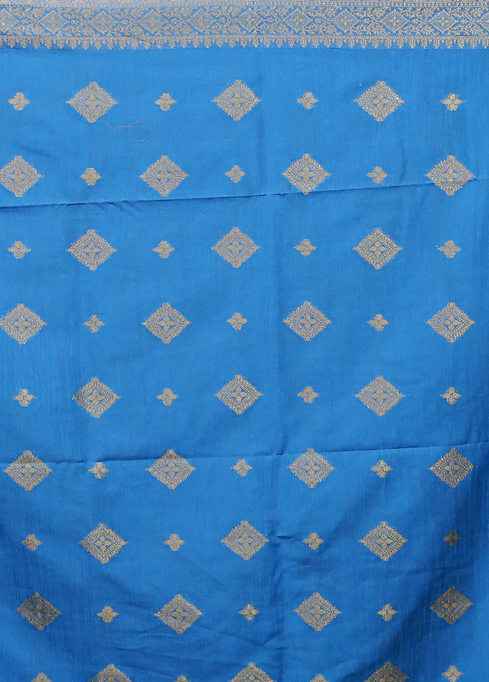 Blue Dupion Silk Saree With Blouse Piece - Image 5