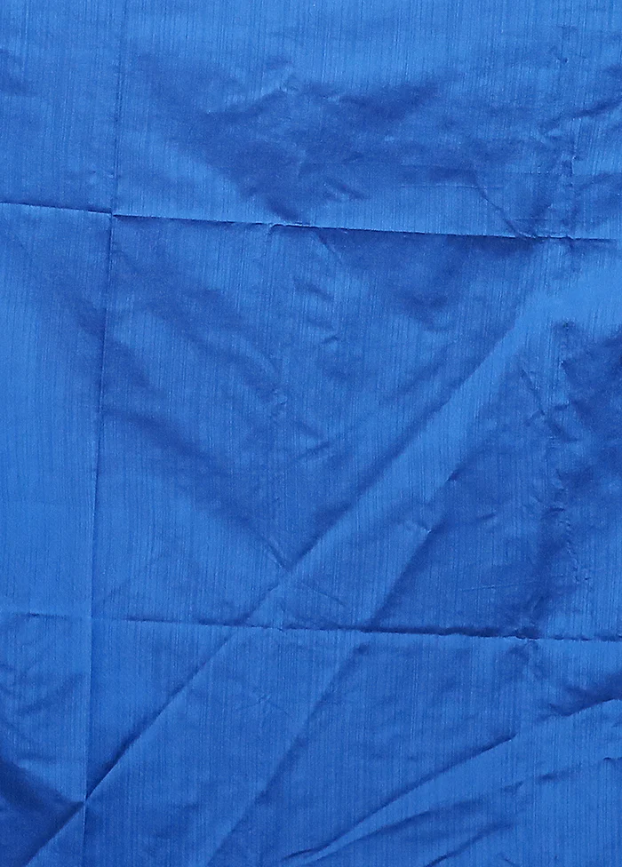 Blue Dupion Silk Saree With Blouse Piece - Image 5