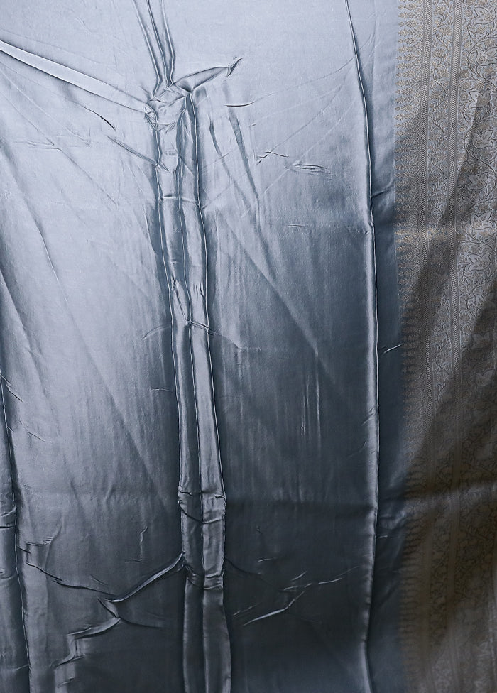 Blue Dupion Silk Saree With Blouse Piece - Image 5