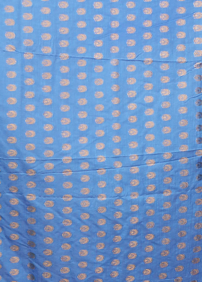 Blue Dupion Silk Saree With Blouse Piece - Image 5