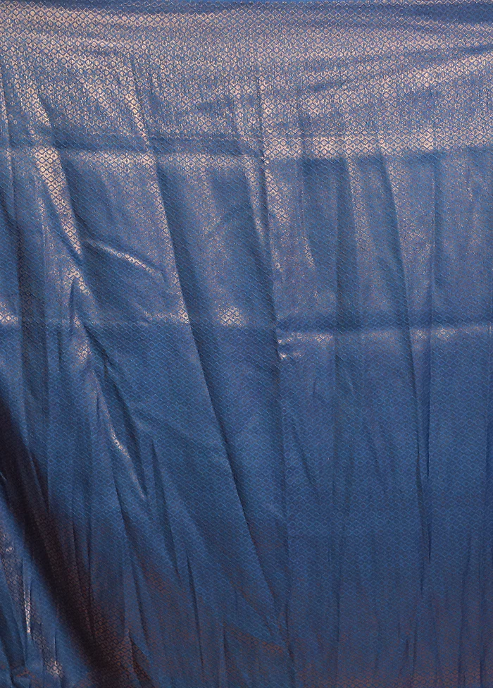 Blue Dupion Silk Saree With Blouse Piece - Image 5